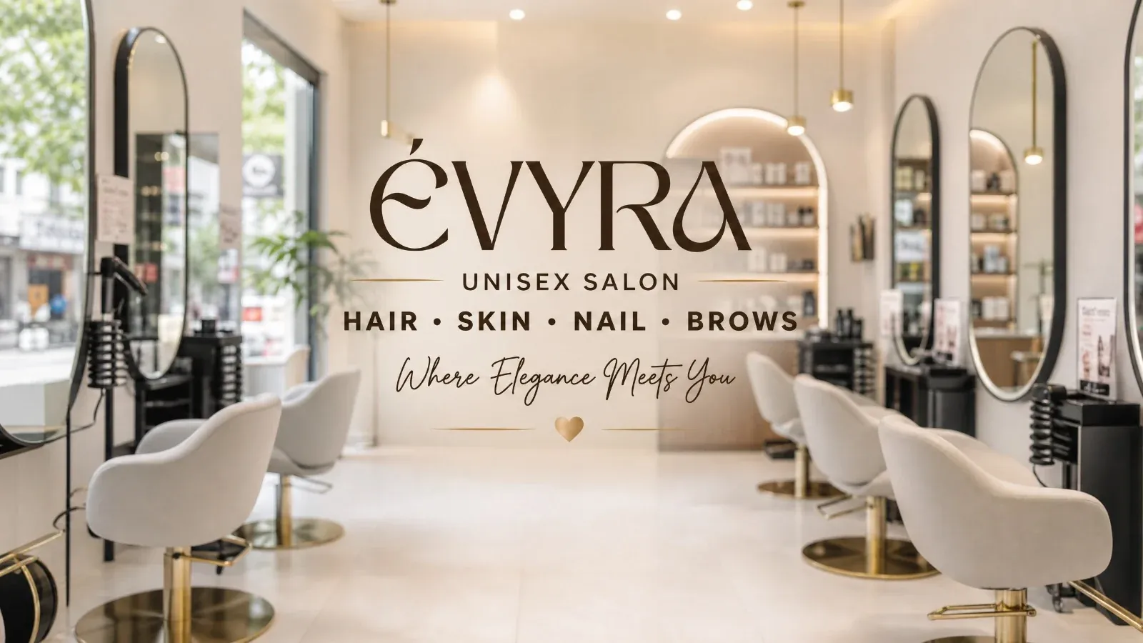 Évyra Unisex Salon interior — hair, skin, nail and brows